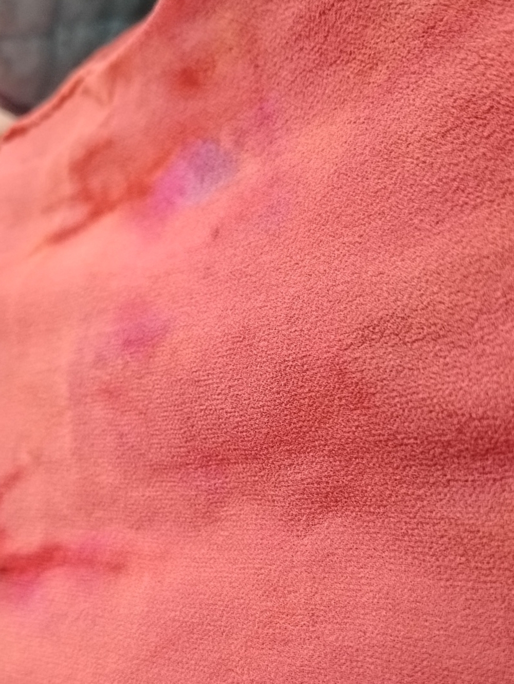 Artisan Crafted Sheer, Silk  Orange-Red Tie-Dye Scarf - Picture 5 of 7